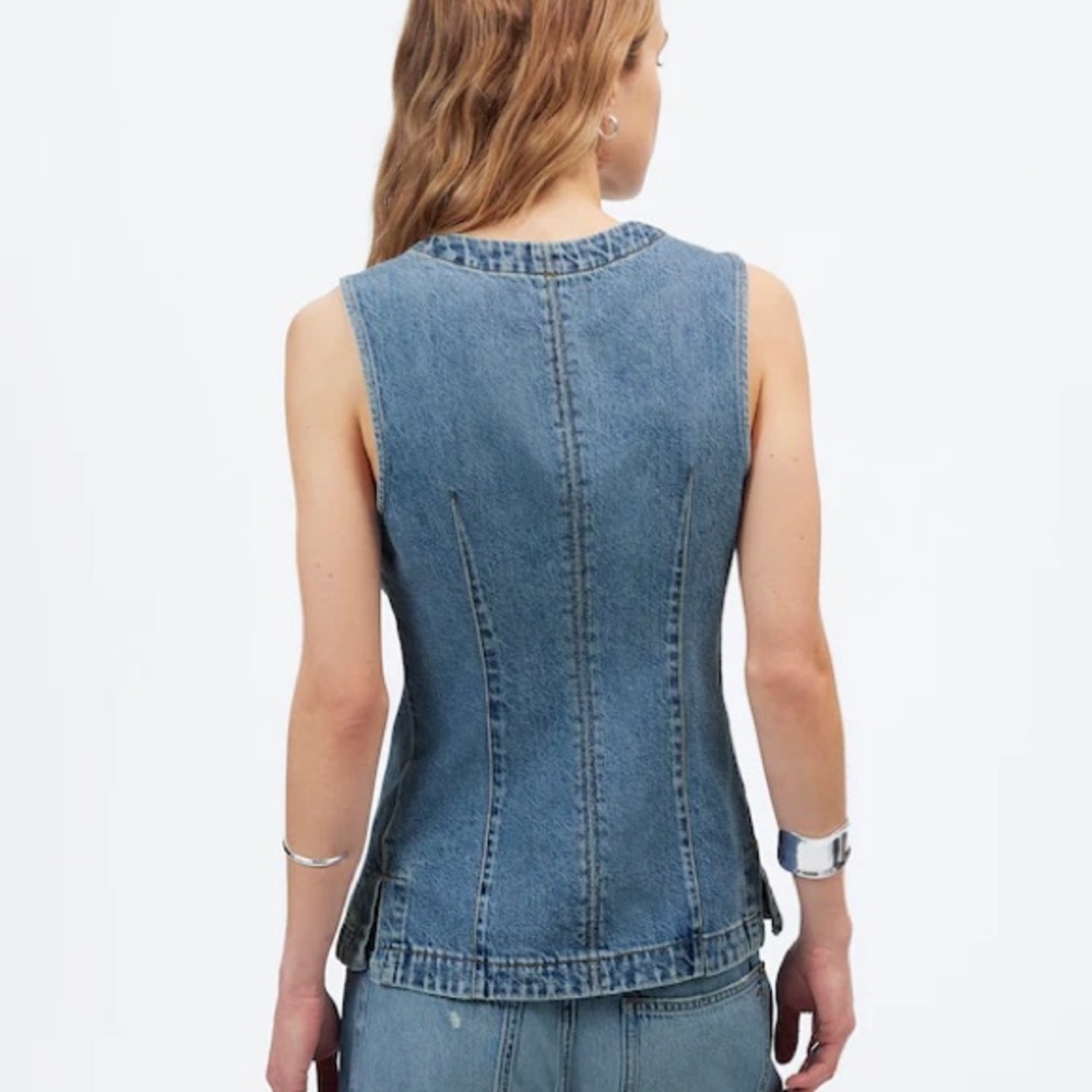 MADEWELL NWOT Denim High Crewneck Vest Jacket Size 12 - Picture 4 of 6